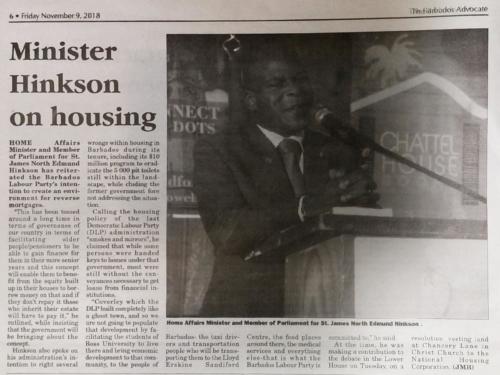 Minister Hinkson on housing