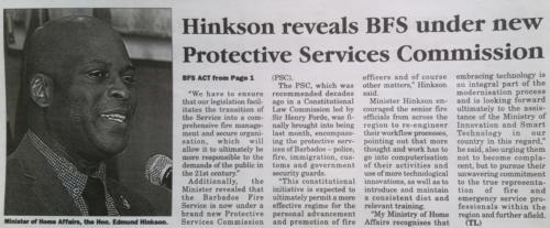 Hinkson reveals BFS under new Protective Services Commission