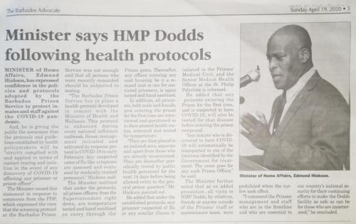 Minister says HMP following health protocals