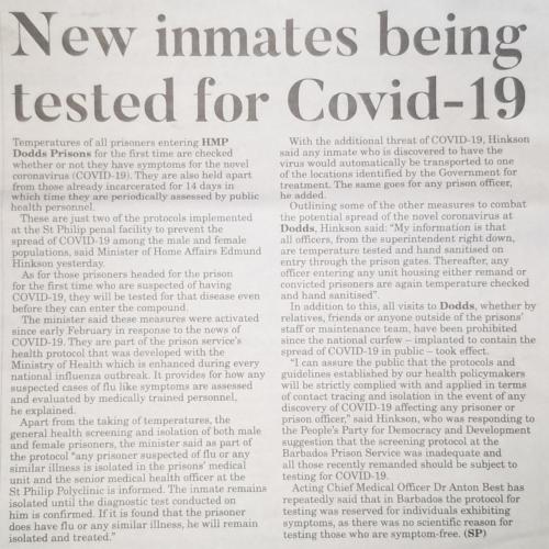 New inmates being tested for Covid-19